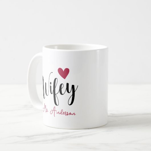 Wifey naam en datum bruiloft Jubileum Koffiemok (Voorkant links)