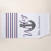 Wifey nautische monogram roze marine blauw anker strandlaken (Voorkant)
