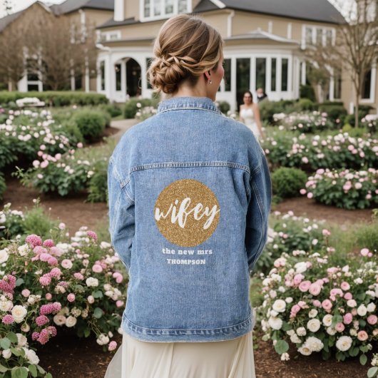 Wifey nieuwe mevrouw naam gouden glitter bruid denim jacket (Huwelijk Achterkant)