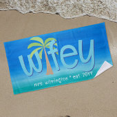 Wifey Palm Ocean Blue Green huwelijkscadeau Strandlaken