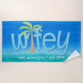 Wifey Palm Ocean Blue Green huwelijkscadeau Strandlaken