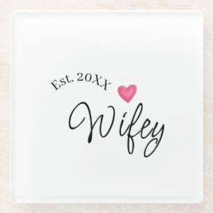 Wifey rood hart gesticht. Jaar toekomstige vrouw v Glazen Onderzetter