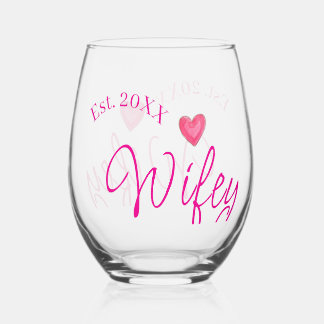 Wifey rood hart gesticht. Jaar toekomstige vrouw v Wijnglas Zonder Voet