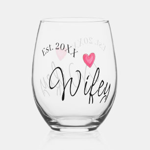 Wifey rood hart gesticht. Jaar toekomstige vrouw v Wijnglas Zonder Voet