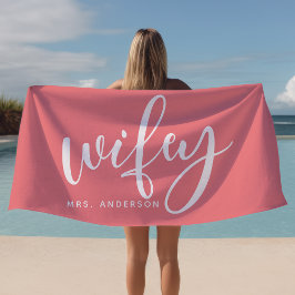 Wifey Roze En Witte Nieuwgehuwde Bruid Strandlaken