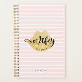 Wifey | Stijlvolle gouden Lips & Blush Pink Stripe Planner (Voorkant)