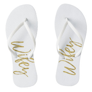 Wifey Teenslippers met Gold Folie Typografie