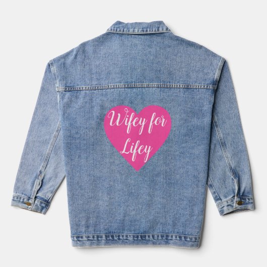 Wifey voor het leven in roze hart denim jas denim jacket (Achterkant)