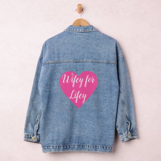 Wifey voor het leven in roze hart denim jas denim jacket (Hangar)
