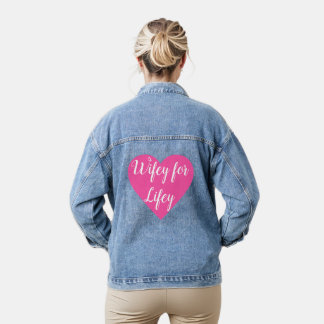 Wifey voor het leven in roze hart denim jas jacket