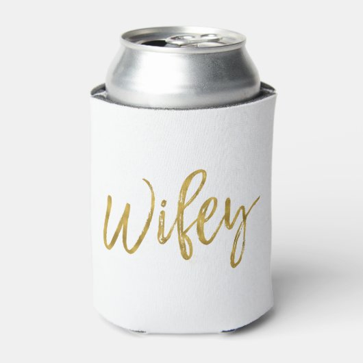 Wifey Wit en Gouden Folie Koelbox Blikjeskoeler (Blikje Voorkant)