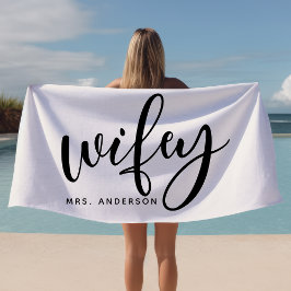 Wifey Zwart en Wit Nieuwgetrouwd Bruid Strandlaken