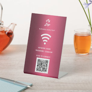 Wifi business logo qr code scan verbinden Bourgond Reclamebord Met Voetstuk