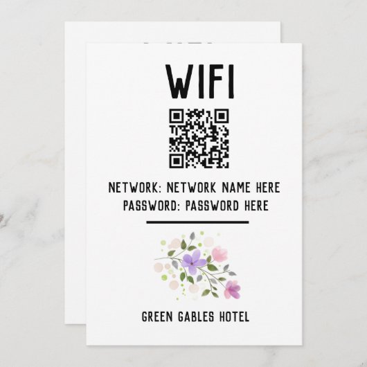WiFi-code met QR-code en bloemontwerp Feestdagenkaart (Voorkant / Achterkant)