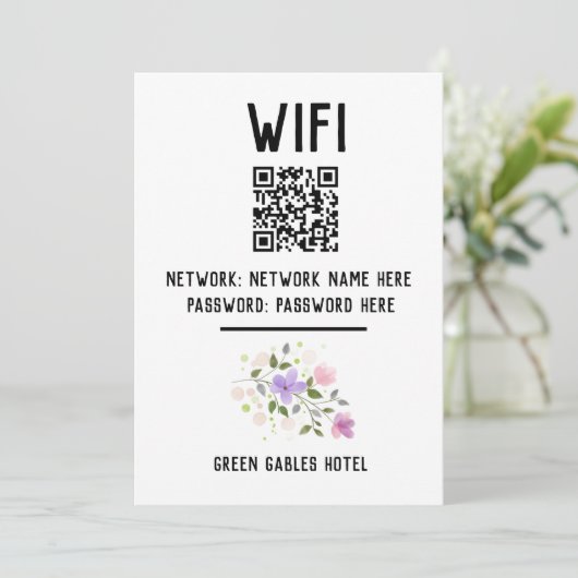 WiFi-code met QR-code en bloemontwerp Feestdagenkaart (Staand voorkant)