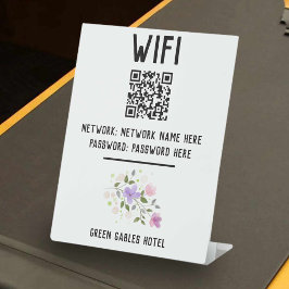 WiFi-code met QR-code en bloemontwerp Reclamebord Met Voetstuk