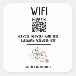 WiFi-code met QR-code en bloemontwerp Vierkante Sticker
