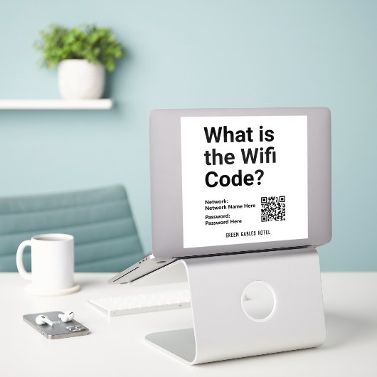 WiFi-code met QR-code op een Sticker (Laptop op bureau)
