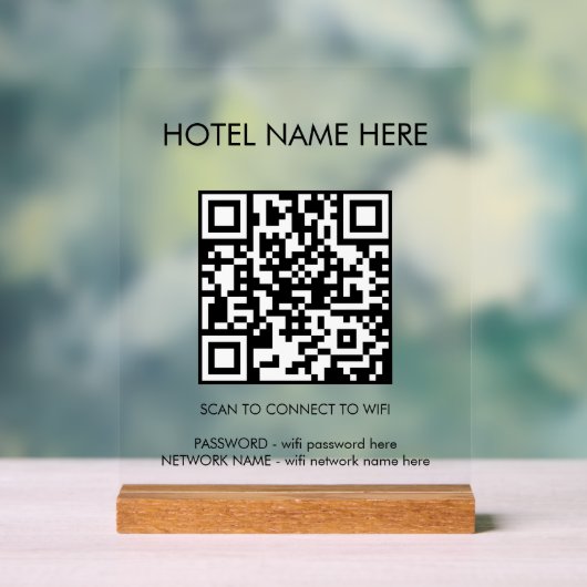 WIFI Details QR Code Hotelnaam Eenvoudig Acryl Bord (Neutraal)