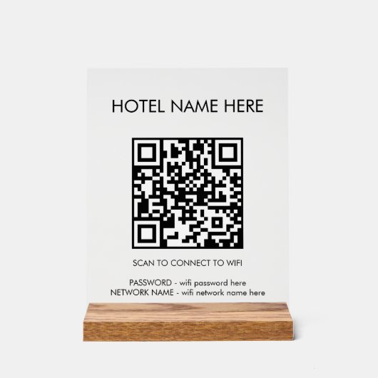 WIFI Details QR Code Hotelnaam Eenvoudig Acryl Bord (Voorkant)