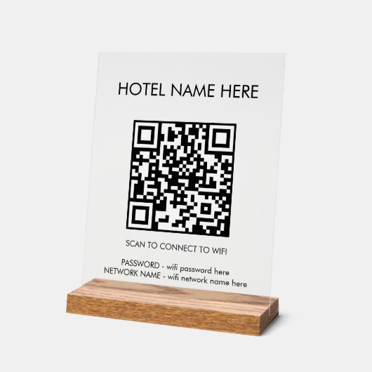 WIFI Details QR Code Hotelnaam Eenvoudig Acryl Bord (Hoek)