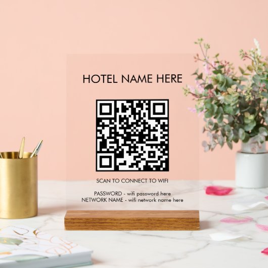 WIFI Details QR Code Hotelnaam Eenvoudig Acryl Bord (Huwelijk)