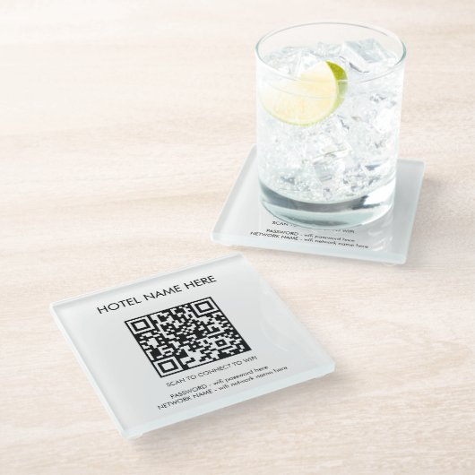 WIFI Details QR Code Hotelnaam Eenvoudig Glazen Onderzetter (Schuin)