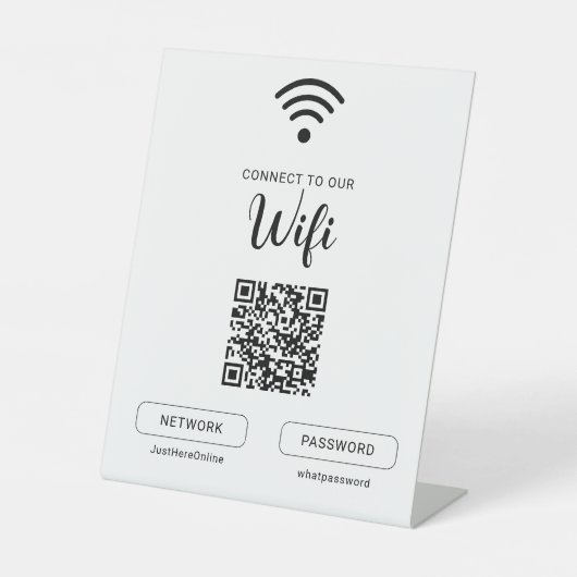 Wifi Info Sign Connect Online Minimal Modern Reclamebord Met Voetstuk (Voorkant)