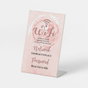 WiFi Internet Password Roze Waterverf Salon Reclamebord Met Voetstuk