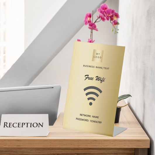 Wifi internet zakelijk logo goud reclamebord met voetstuk