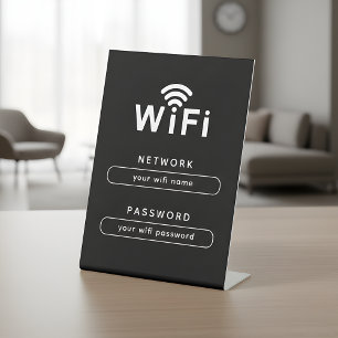 WIFI Netwerk Login Tabel Bord Eenvoudig Strak Zw Reclamebord Met Voetstuk