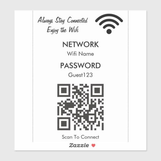 WiFi-netwerk met aangepaste QR-codetekst voor gast Sticker (Vel)
