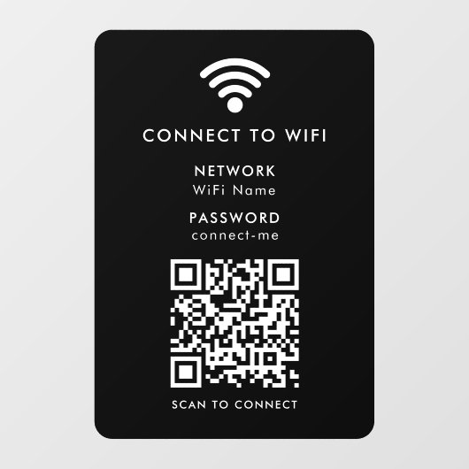 Wifi Netwerk | QR Code Internet Wachtwoord Zwart Raamsticker (Vel)