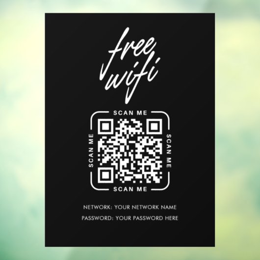 Wifi Netwerk QR Code Zwart Moderne Zakelijk Raamsticker (Vel 3)