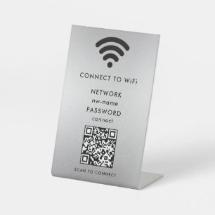 WiFi-netwerk Scan QR-code om verbinding te maken m Reclamebord Met Voetstuk