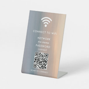 WiFi-netwerk Scan QR-code om verbinding te maken m Reclamebord Met Voetstuk