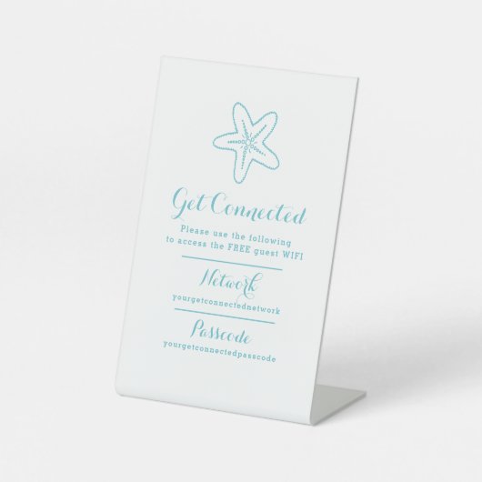 Wifi netwerk toegangscode gast info zeesterren bla reclamebord met voetstuk (Voorkant)