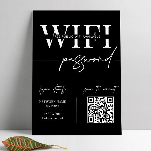 WIFI Netwerk Wachtwoord QR Code Zwart Minimalistis Poster