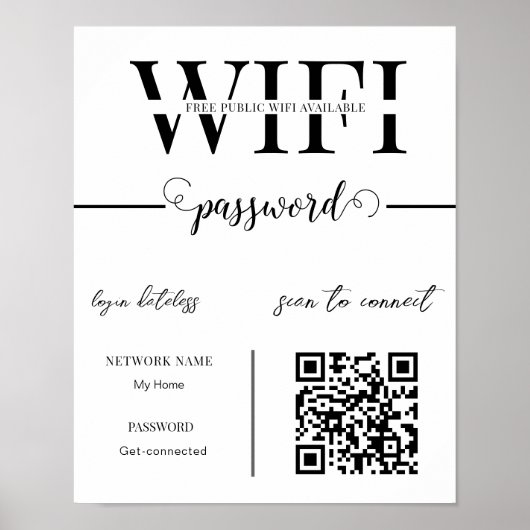 WIFI Netwerk Wachtwoord QR Code Zwart & Wit Modern Poster (Voorkant)