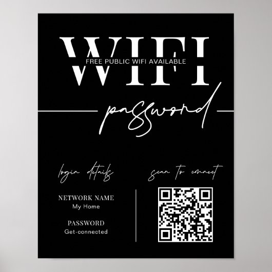 WIFI-netwerkwachtwoord QR-code (zwart) Poster (Voorkant)