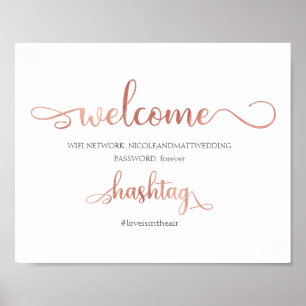 Wifi network hashtag roos gold info Wedding Sign Poster