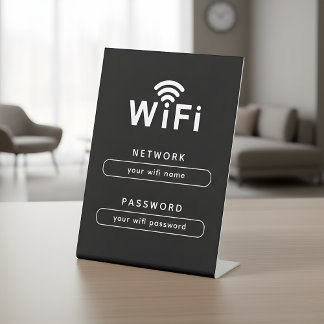 WIFI Network Login Table Sign | Simple Sleek Black Reclamebord Met Voetstuk