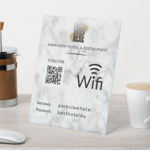 Wifi Network Password QR Code Logo Marble Pedestal Reclamebord Met Voetstuk