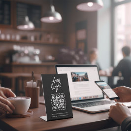 Wifi Network QR Code Black Modern Business Reclamebord Met Voetstuk