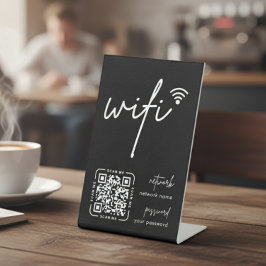 Wifi Network QR Code Black Modern Business Reclamebord Met Voetstuk