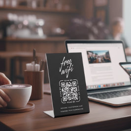 Wifi Network QR Code Black Modern Business Reclamebord Met Voetstuk
