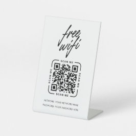 Wifi Network QR Code Black Modern Business Reclamebord Met Voetstuk