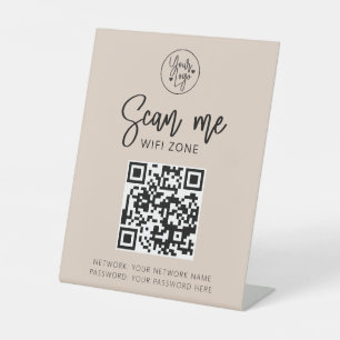 Wifi Network QR-code Scan me Blush Roze Business Reclamebord Met Voetstuk