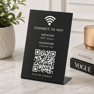 Wifi Network QR Code Scan to Connect Modern Black Reclamebord Met Voetstuk