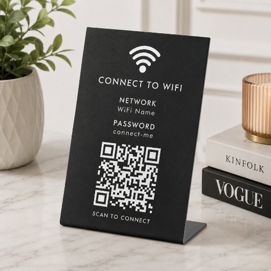 Wifi Network QR Code Scan to Connect Modern Black Reclamebord Met Voetstuk